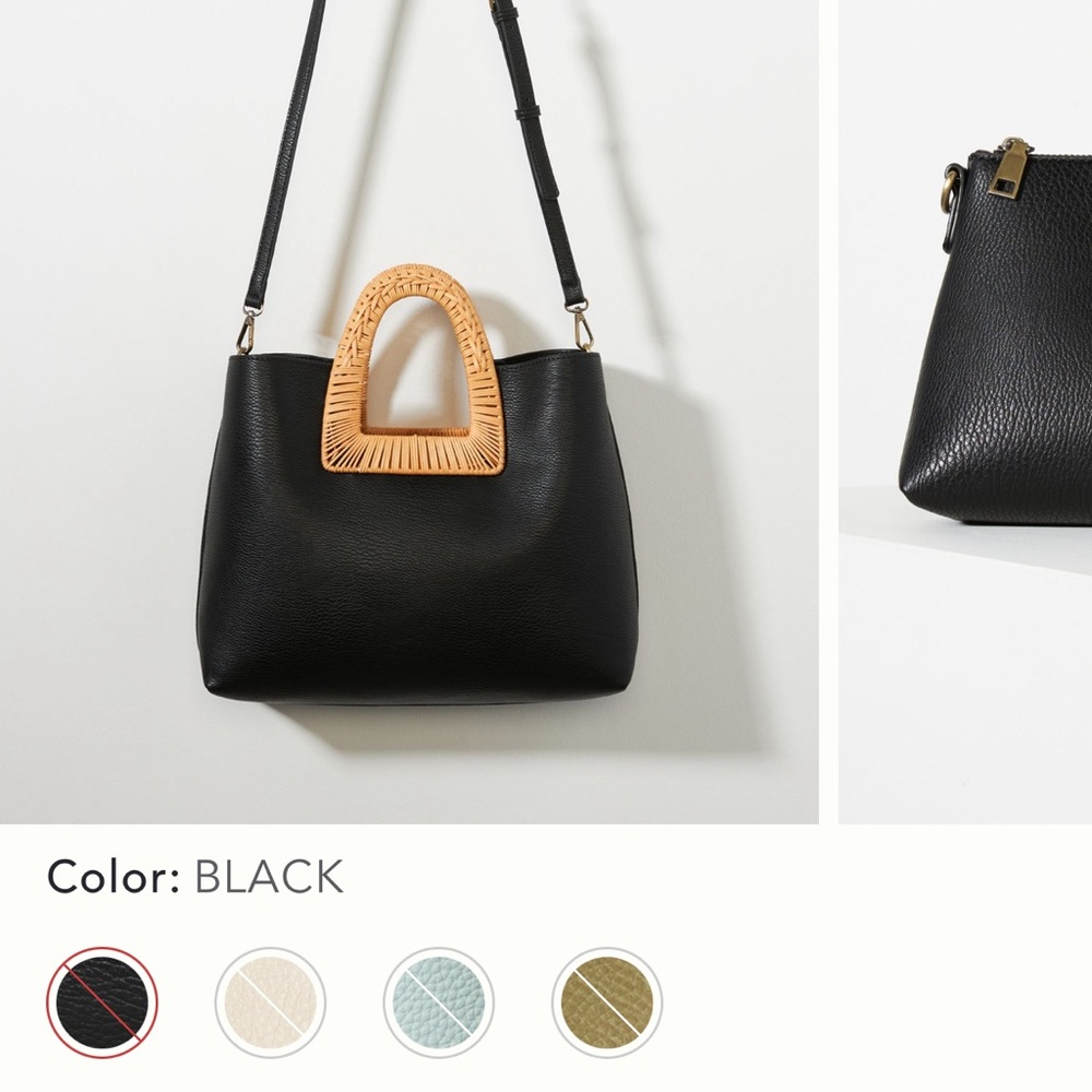 Anthropologie Black and Tan Shoulder Bag with Structured Design